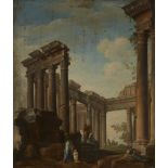 Circle of Giovanni Paolo Panini,  Italian 1691-1765-  A capriccio of classical ruins with figure...