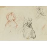 Attributed to Gabriel Jacques de Saint-Aubin,  French 1724-1780-  Figure sketches;  black and r...