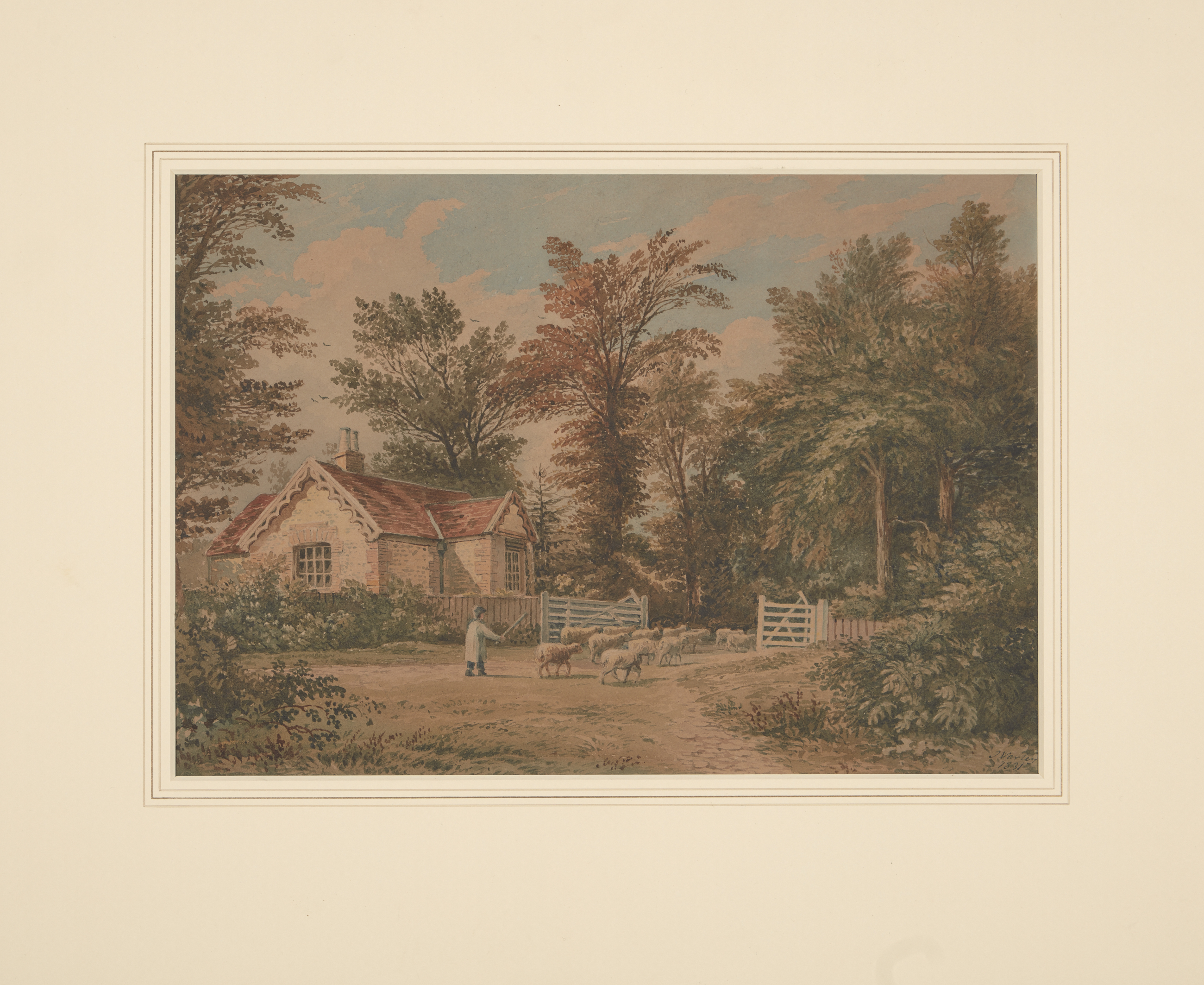 John Varley, OWS,  British 1778-1842-  Herding sheep through a gatehouse, Polesden Lacey;  wate... - Image 2 of 3