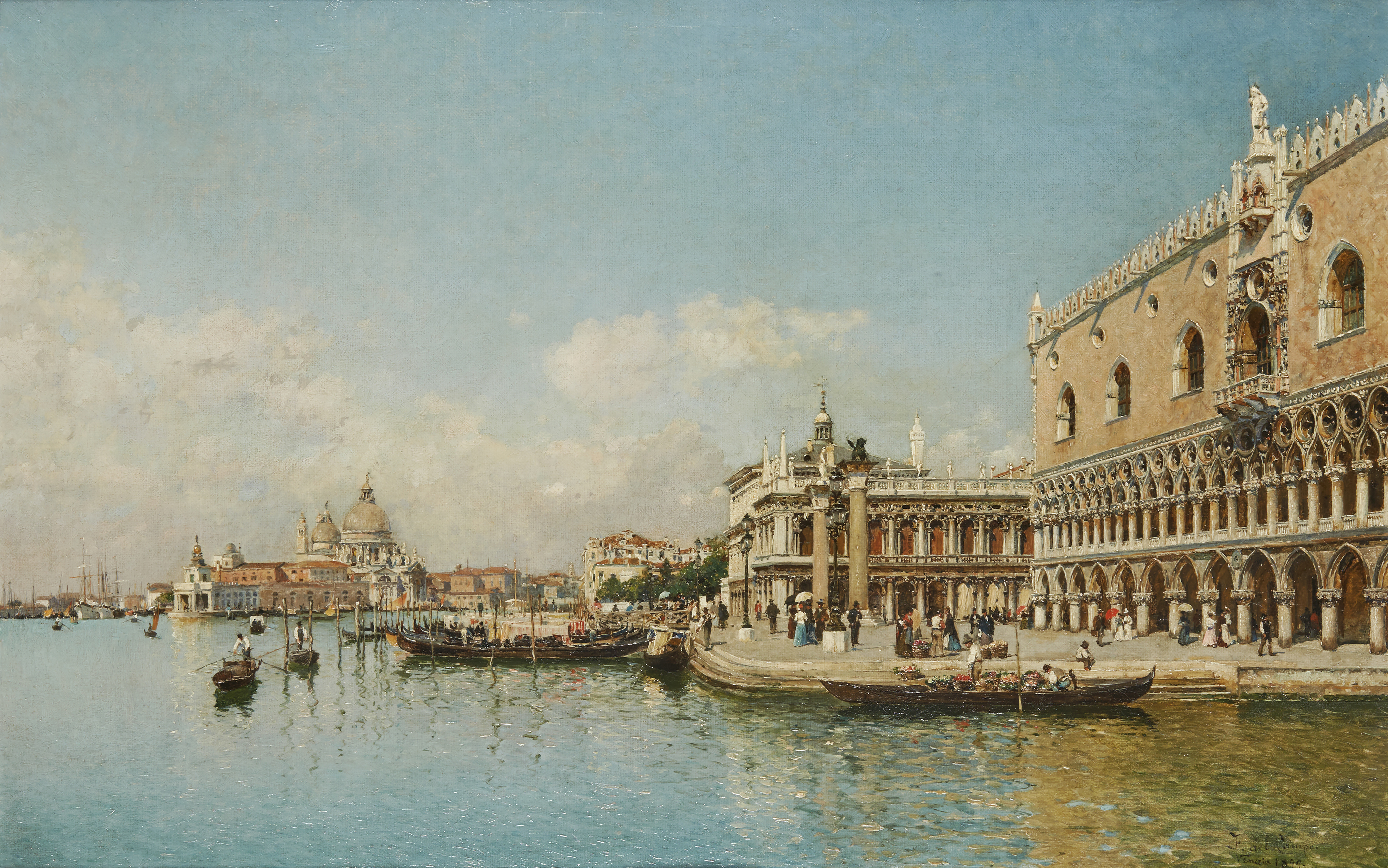 Federico del Campo,  Peruvian 1837-1927-  The Doge's Palace and the Grand Canal, Venice;  oil o...