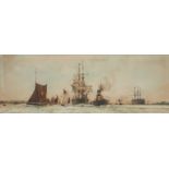 Charles Edward Dixon, RI,  British 1872-1934-  A Vokins' tug towing a three-masted merchantman u...