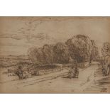 William Leighton Leitch, RI,  Scottish 1804-1883-  Near Glasgow;  pen and black ink on paper, b...