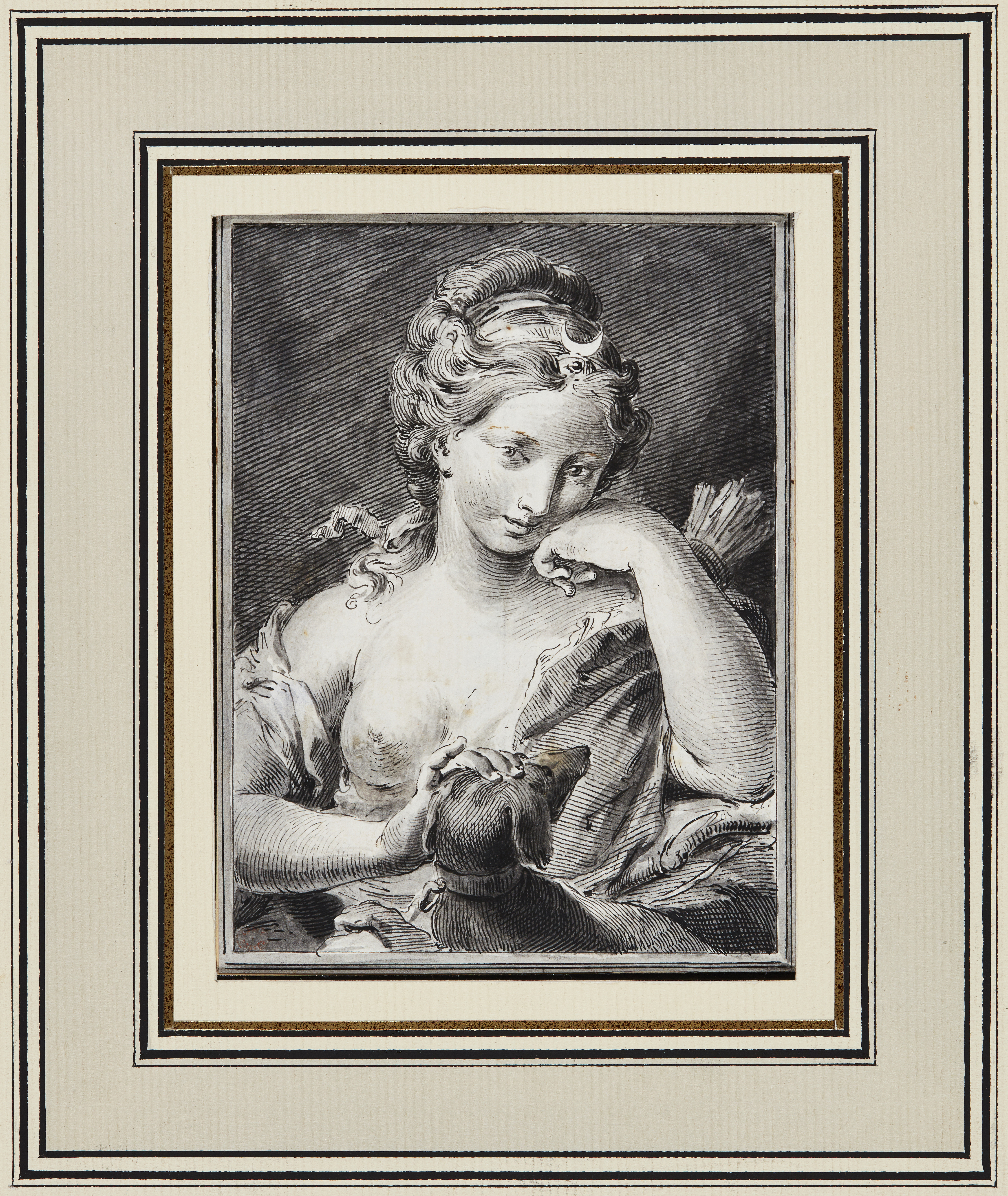 Pietro Antonio Novelli,  Italian 1729-1804-  Diana the Huntress;  pen, black ink and grey wash ... - Image 2 of 4