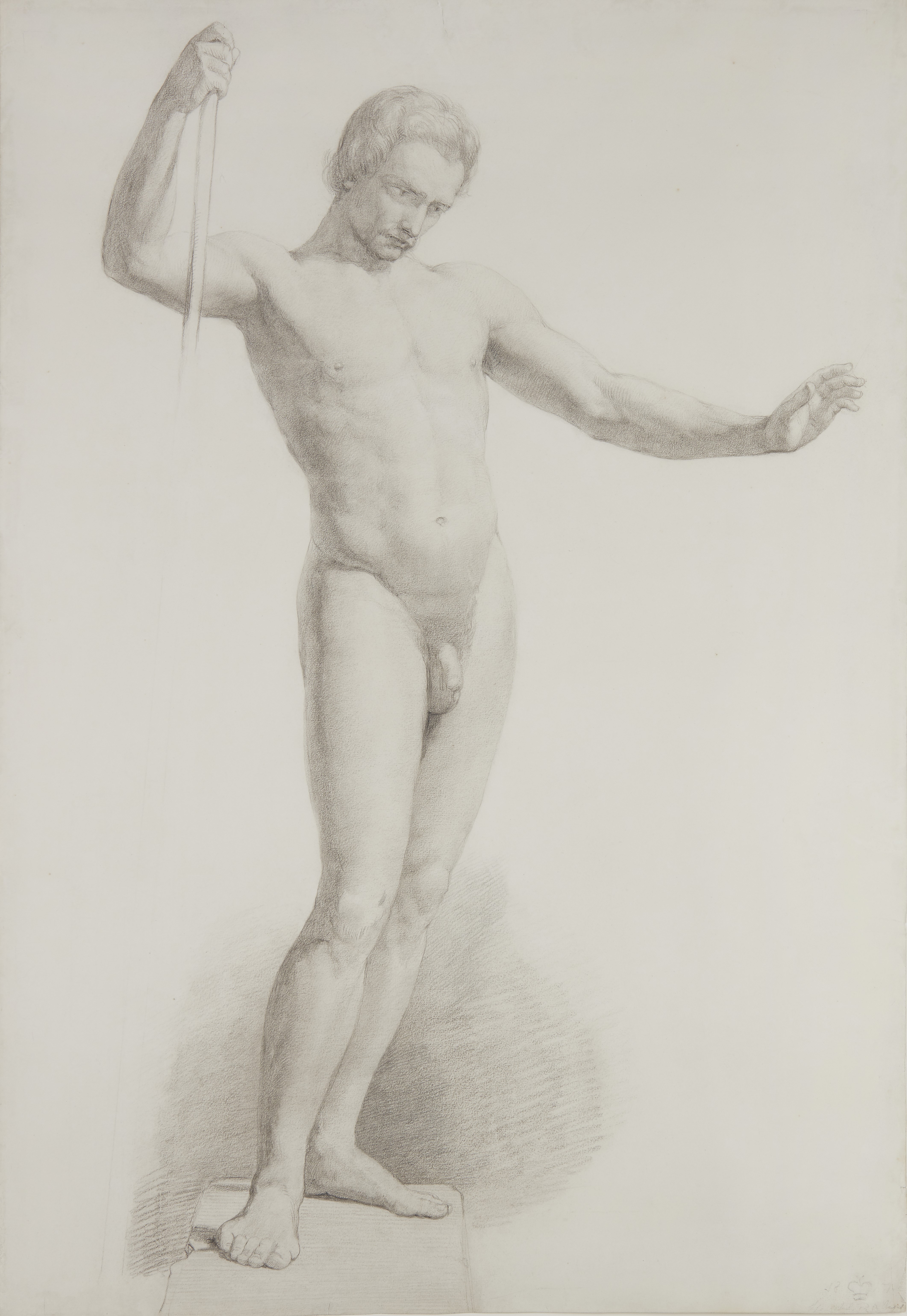 Circle of Sir John Everett Millais, Bt PRA,   British 1829-1896-  Study of a male nude;  pencil...