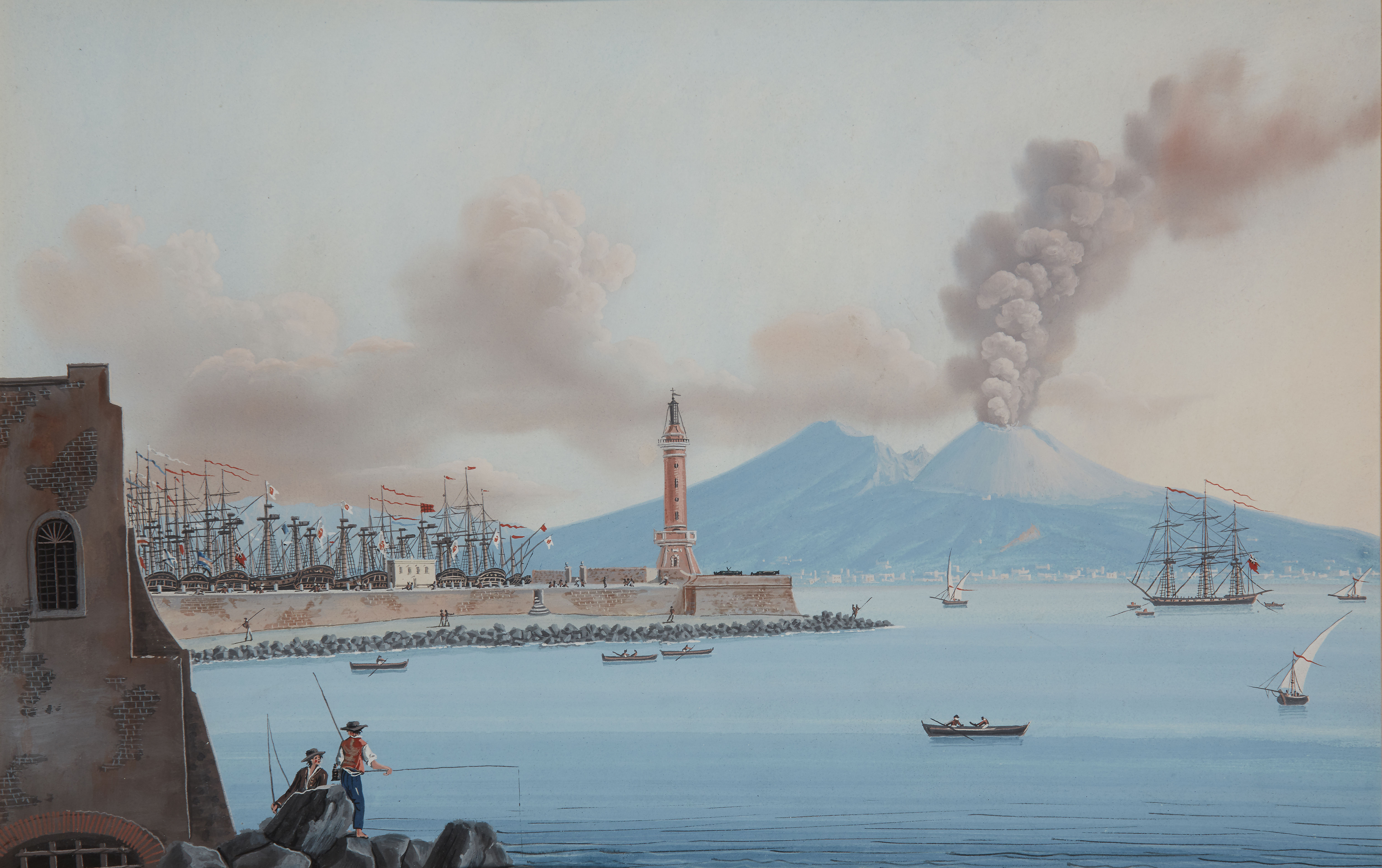 Neapolitan School,  mid 19th century-  Four views of the Bay of Naples;  each bodycolour on pap... - Image 3 of 8