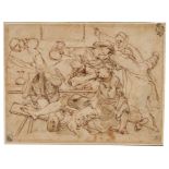Gaetano Gandolfi,  Italian 1734-1802-  The Gamblers' Quarrel;  black and red chalk, pen and bro...