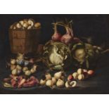 Roman School,  17th century-  Two Still life scenes: Still life with a basket of mushrooms, cabb...