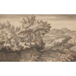 Attributed to Abraham Genoels,  Flemish 1640-1723-  An Italian landscape with a woman bathing;  ...