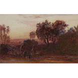 Edward Lear,  British 1812-1888-  Sunset on the road by the Nile;  pencil and watercolour heigh...