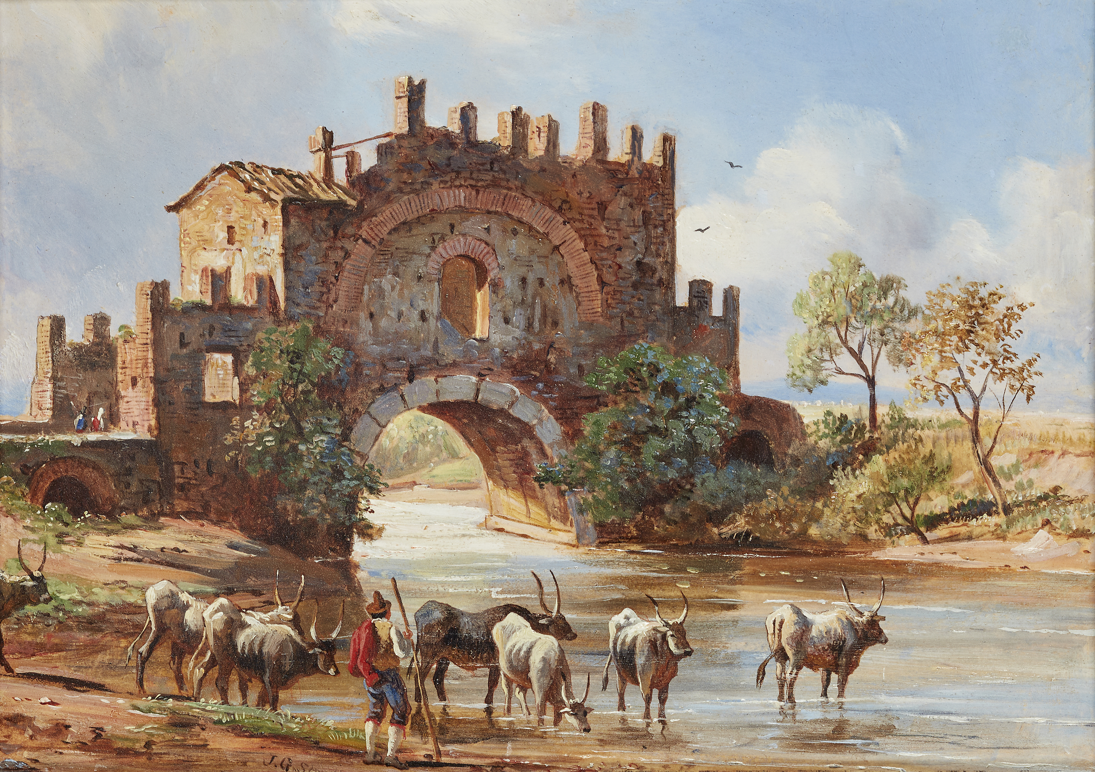 Jacob George Strutt,  British 1784-1867-  Three Italian landscapes: The bridge between Alatri an...