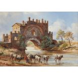 Jacob George Strutt,  British 1784-1867-  Three Italian landscapes: The bridge between Alatri an...
