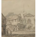 Attributed to Henry Edridge, ARA,  British 1768-1821-  A country town with a church and figures;...