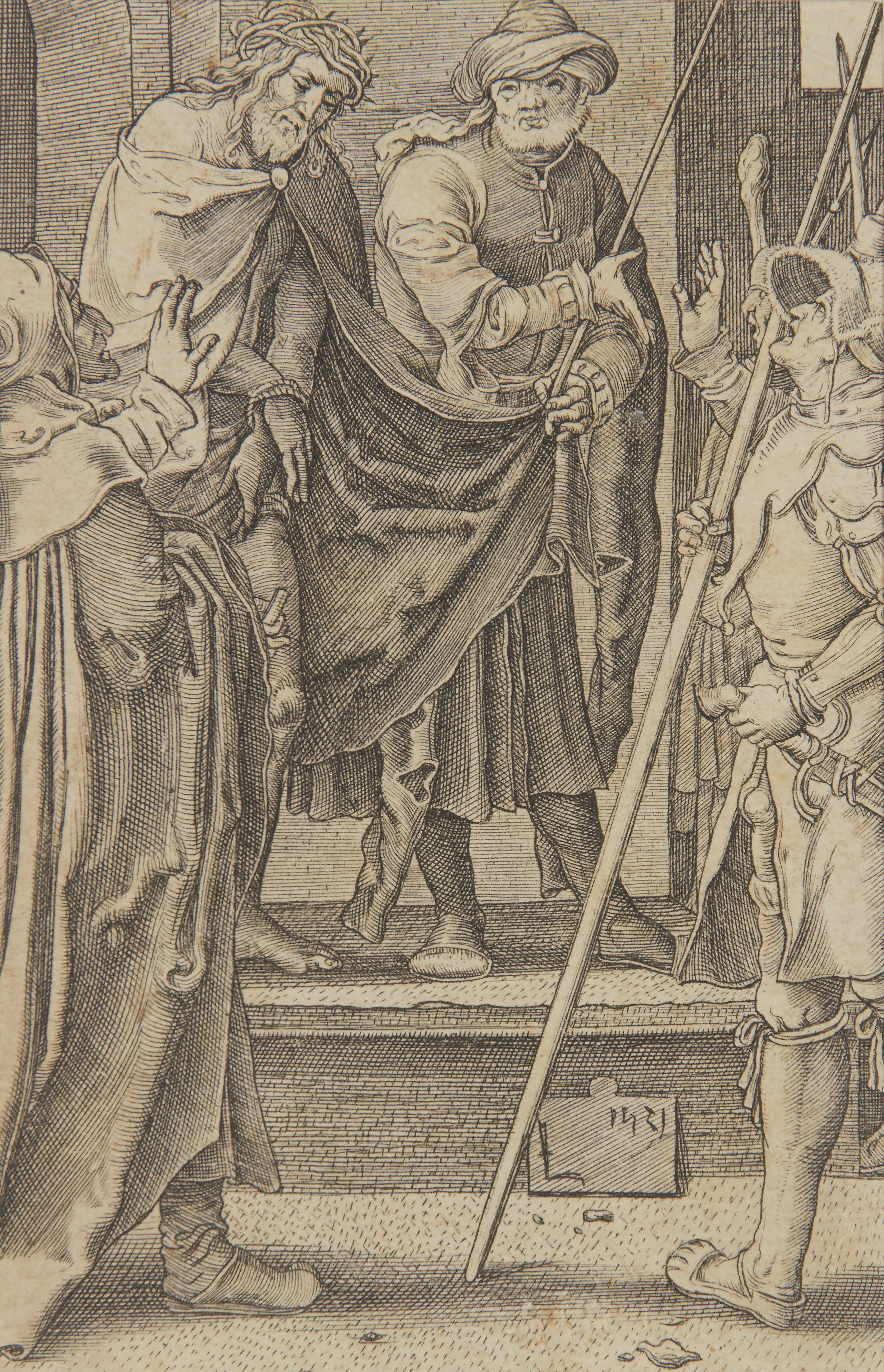 Lucas van Leyden,  Dutch 1494-1533-  Ecce Homo;  engraving on laid paper, 1521, with blind stam...