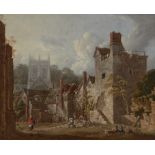 Michael Angelo Rooker, ARA,  British 1746-1801-  Oxford: A Stonemason's yard and the Chapel of M...