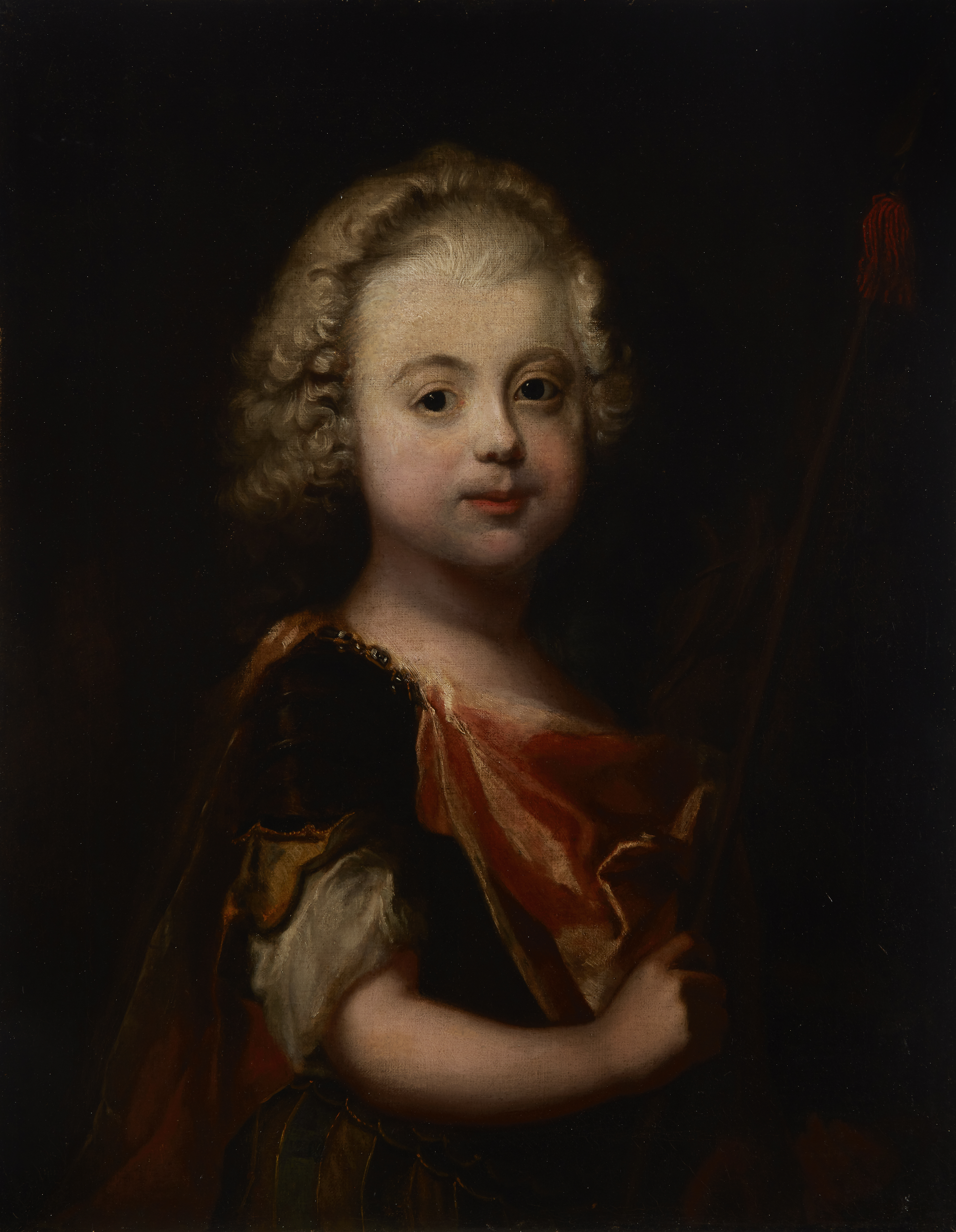 Follower of Antoine Pesne,  French 1683-1757-  Portrait of a boy, half-length, in theatrical dre...