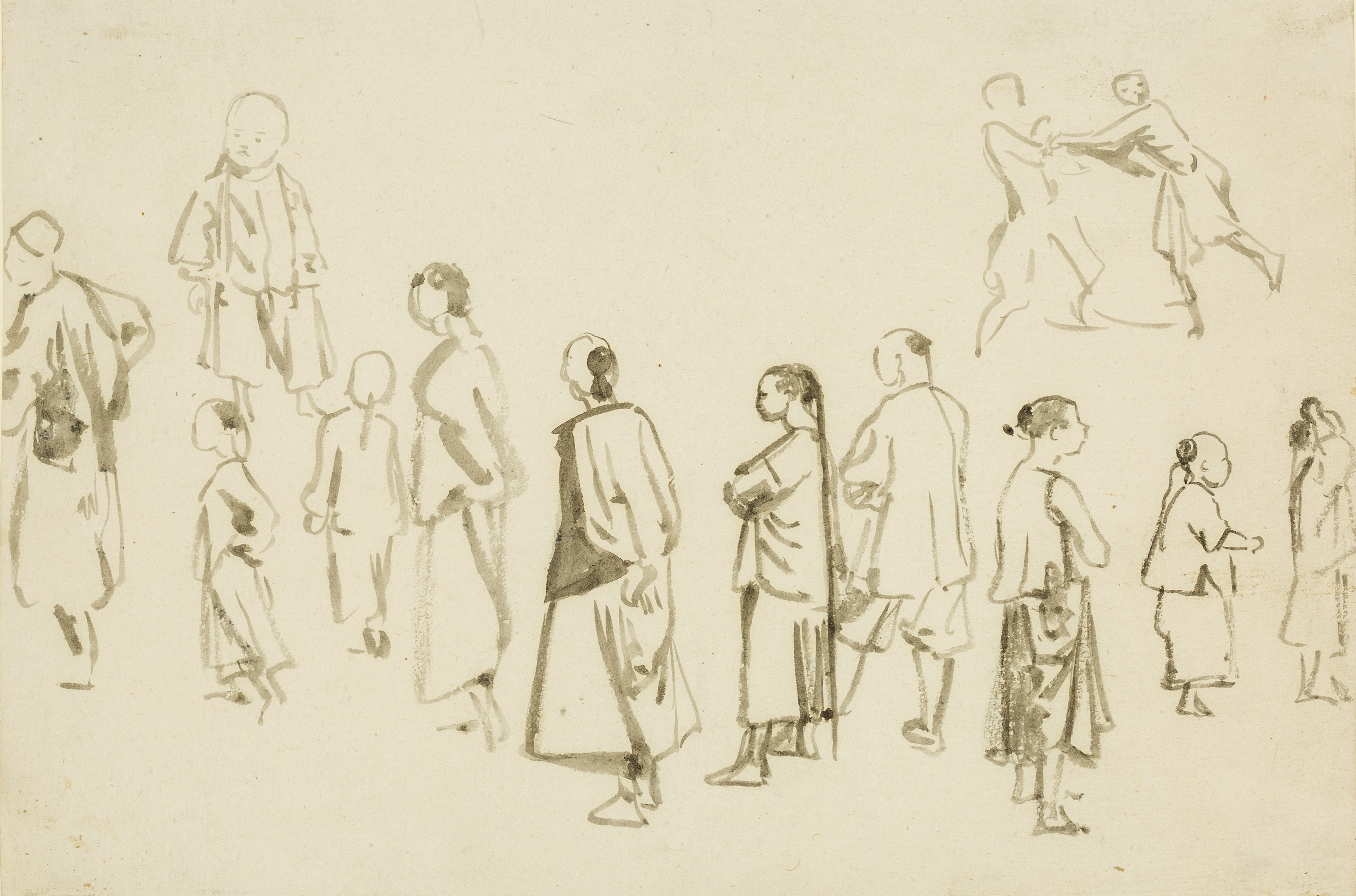 Charles Wirgman Senior,  British 1832-1891-  Studies of Japanese figures; and French soldiers on...