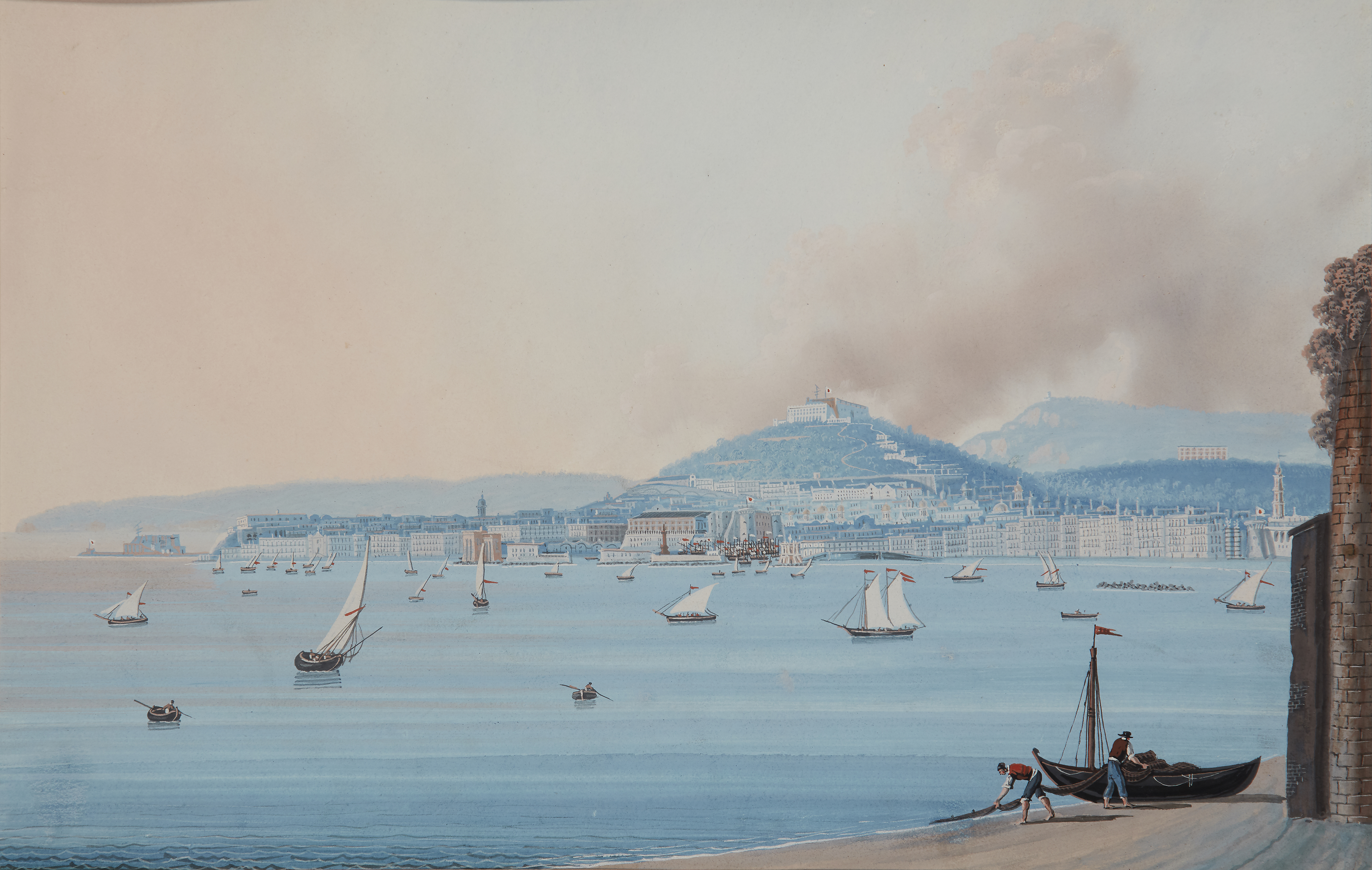 Neapolitan School,  mid 19th century-  Four views of the Bay of Naples;  each bodycolour on pap... - Image 5 of 8