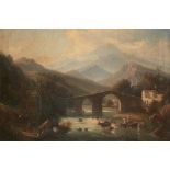 Follower of Francesco Zuccarelli, RA,  Italian 1702-1788-  An Italianate river landscape with ca...