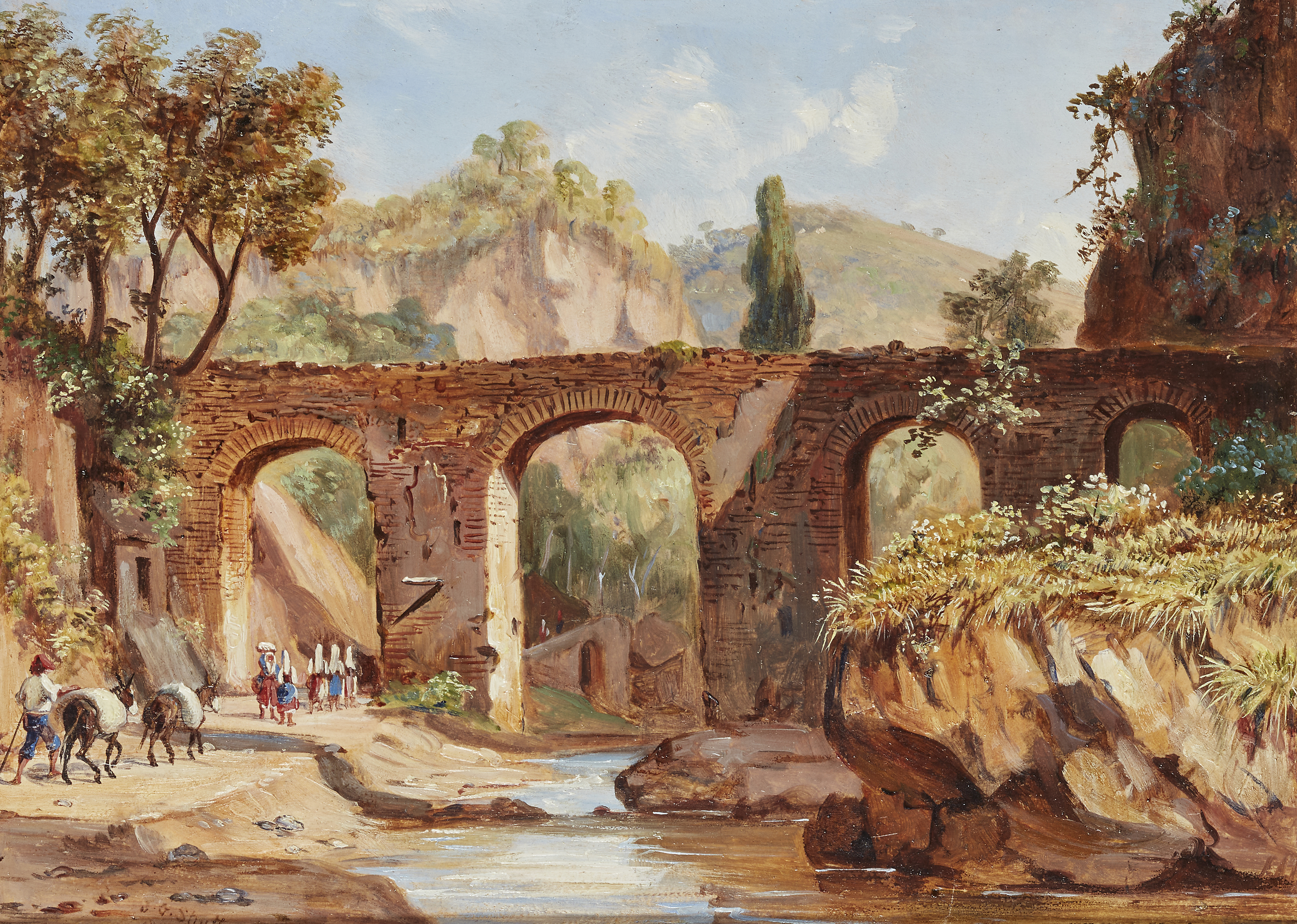 Jacob George Strutt,  British 1784-1867-  Three Italian landscapes: The bridge between Alatri an... - Image 5 of 9