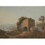 John Varley, OWS,  British 1778-1842-  Tarbert Castle, Dumbarton;  pencil and watercolour heigh...