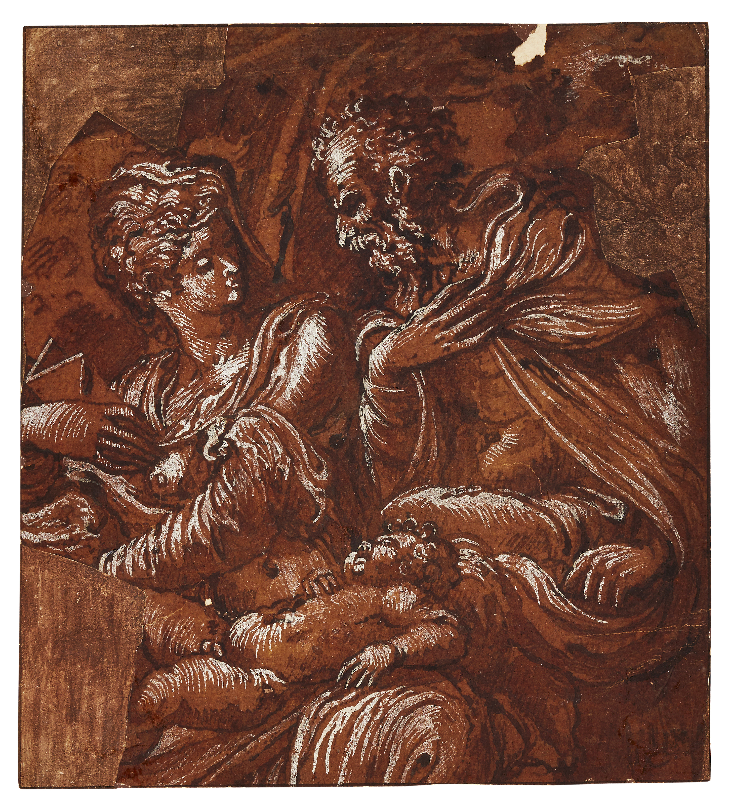 Circle of Antonio Campi,  Italian 1523-1587-  The Holy Family;  pen, brown ink and wash heighte...