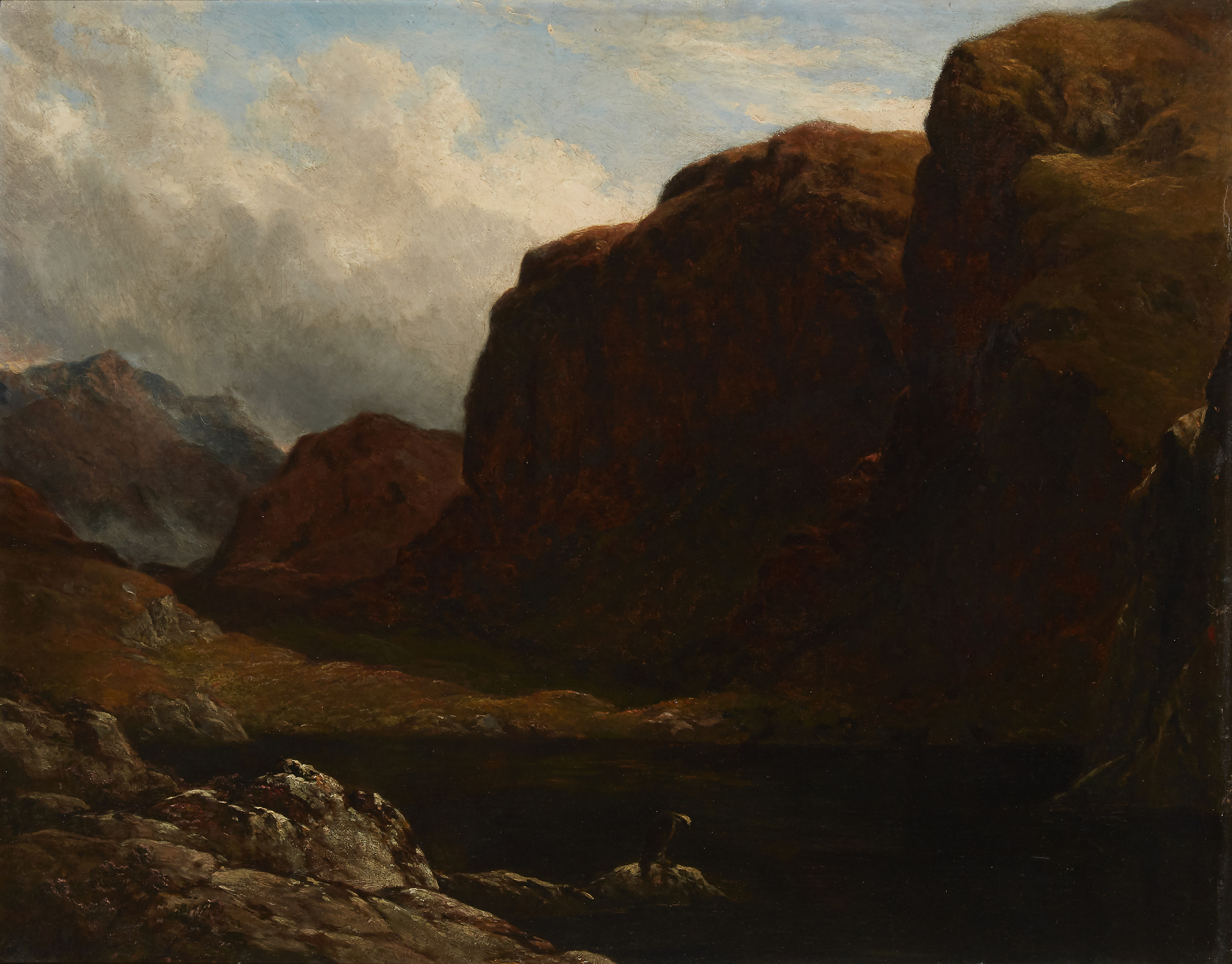 John Adam Houston, RSA, RI,  British 1812-1884-  Mountain Tarn, Sutherland;  oil on board, sign...