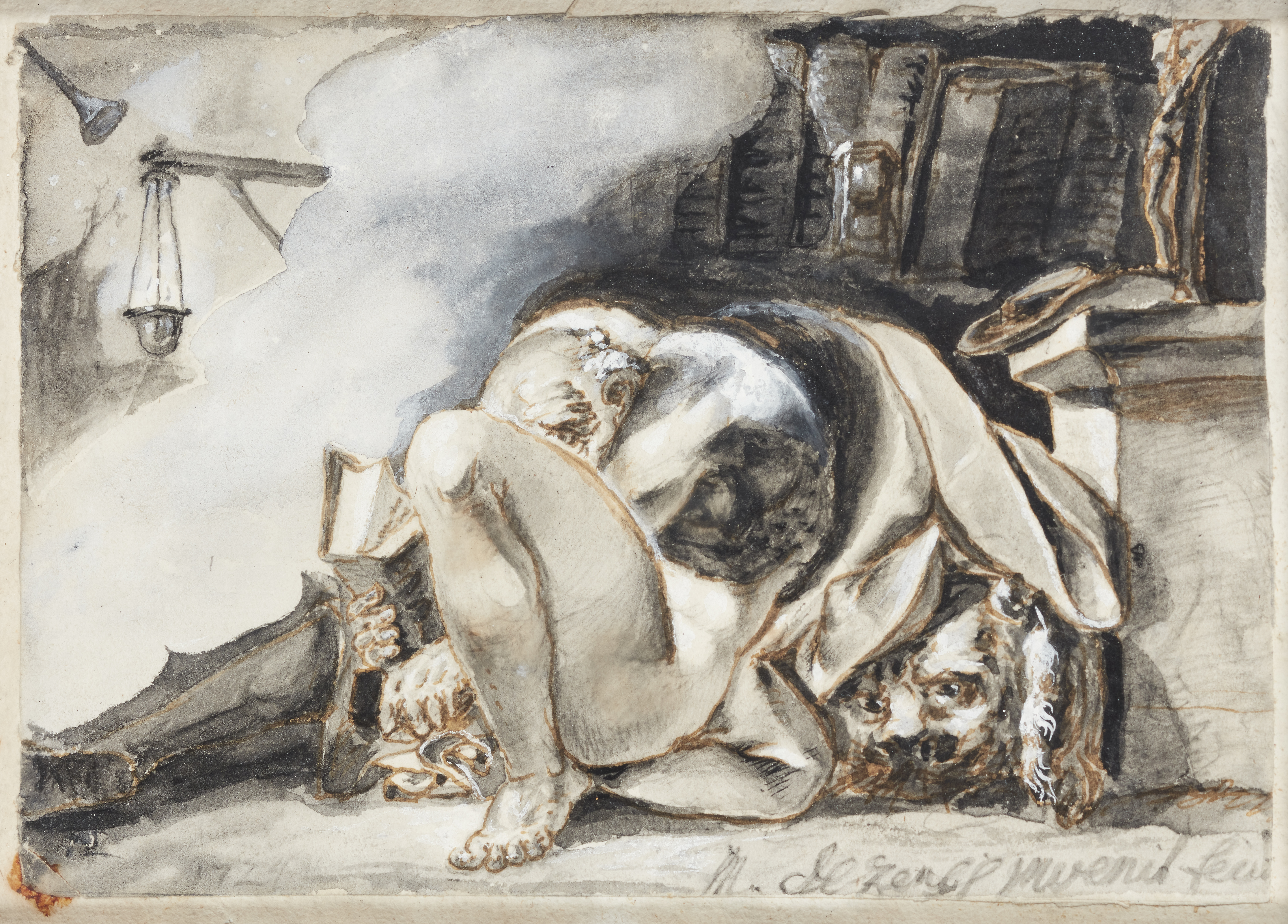 Follower of Henry Fuseli,  Swiss / British 1741-1825-  St Jerome;  pencil, pen and ink, and wat...