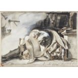 Follower of Henry Fuseli,  Swiss / British 1741-1825-  St Jerome;  pencil, pen and ink, and wat...