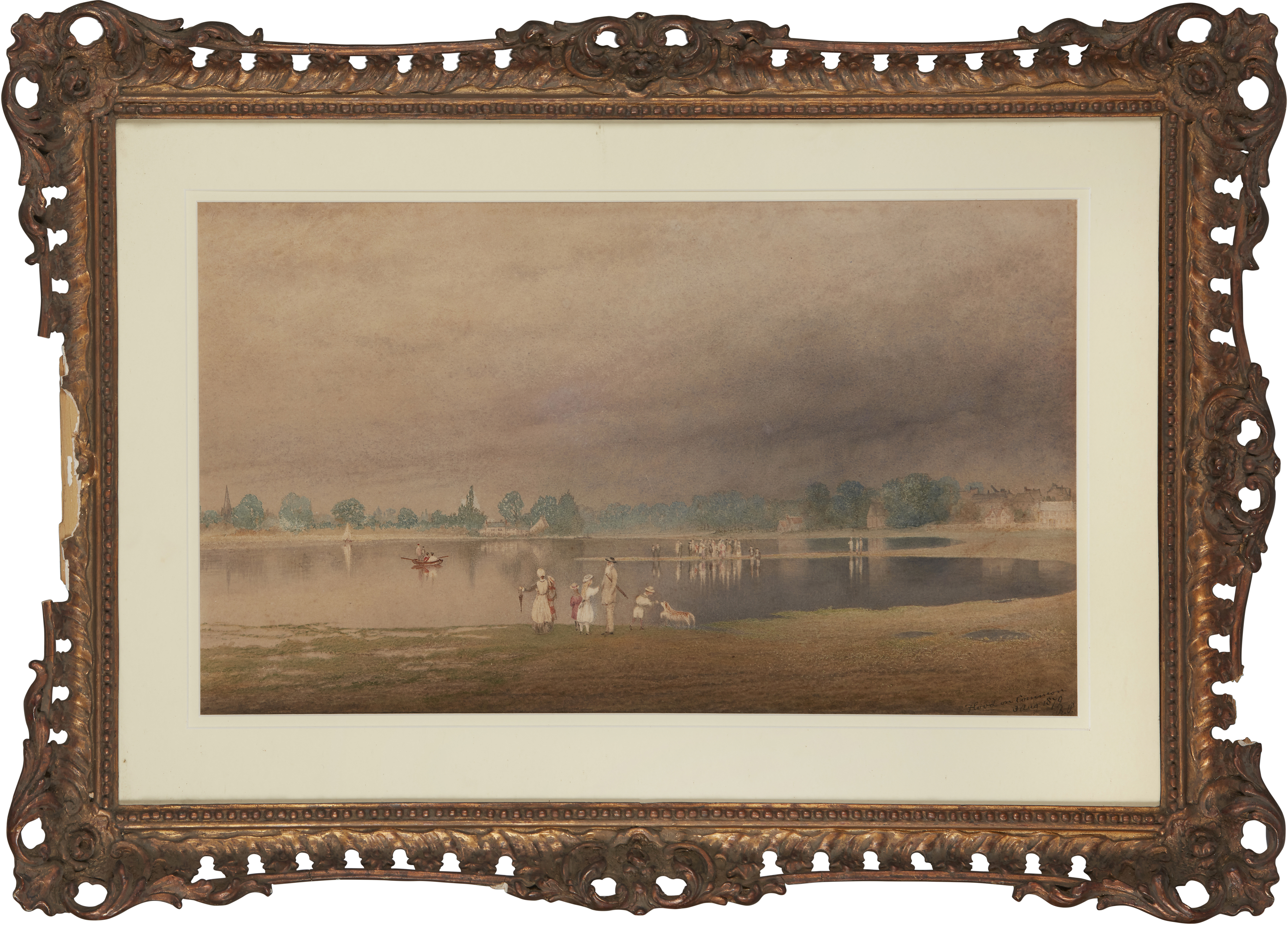 British School,  mid-late 19th century-  Flood on the Common;  watercolour heightened with scra... - Image 2 of 3