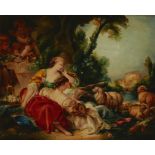 After François Boucher,  French 1703-1770-  Two Shepherdesses;  oil on panel, bears signature '...