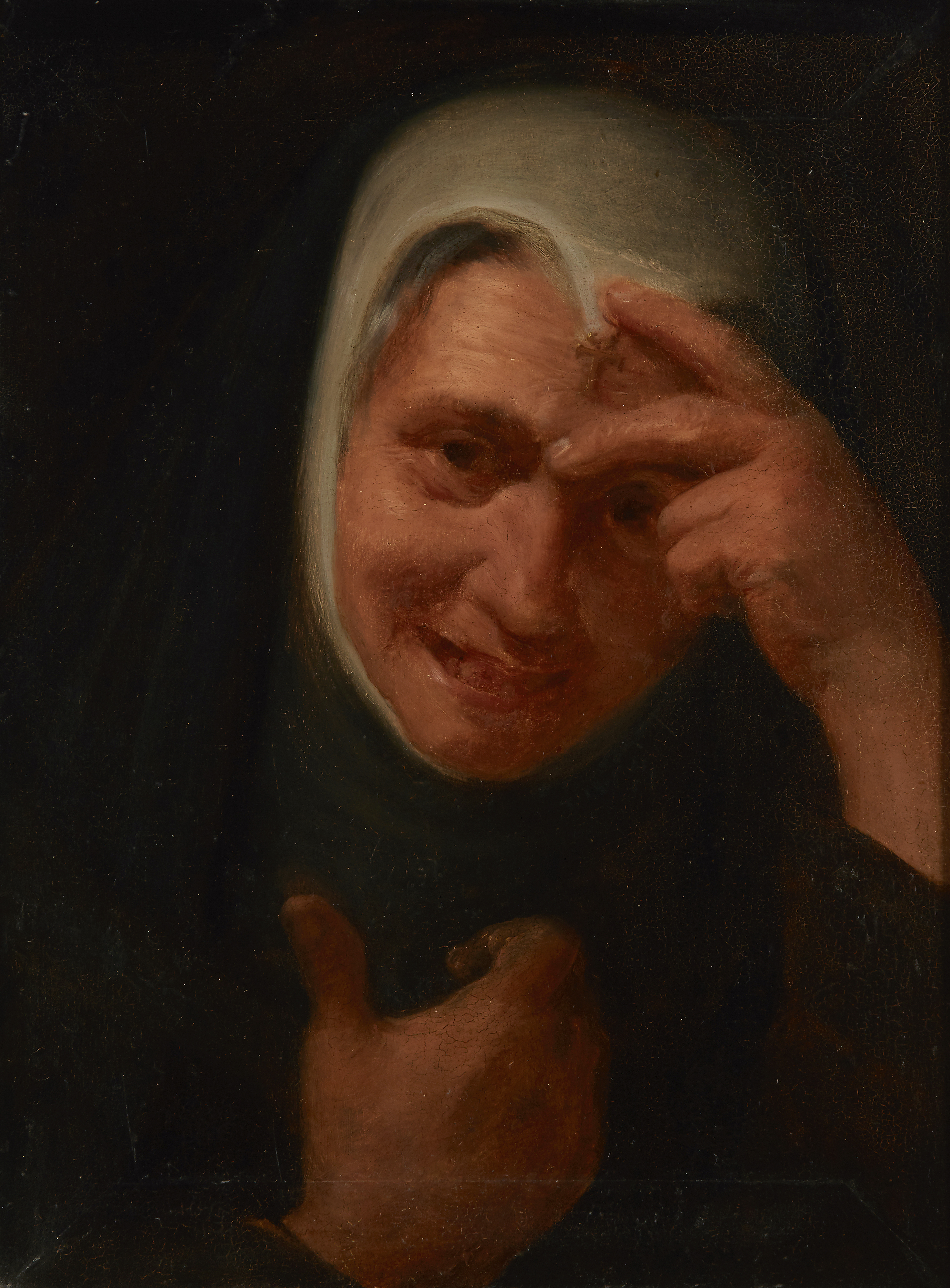 Follower of Jacob Jordaens,  Flemish 1593-1676-  Portrait sketch of a Franciscan nun, head and s...