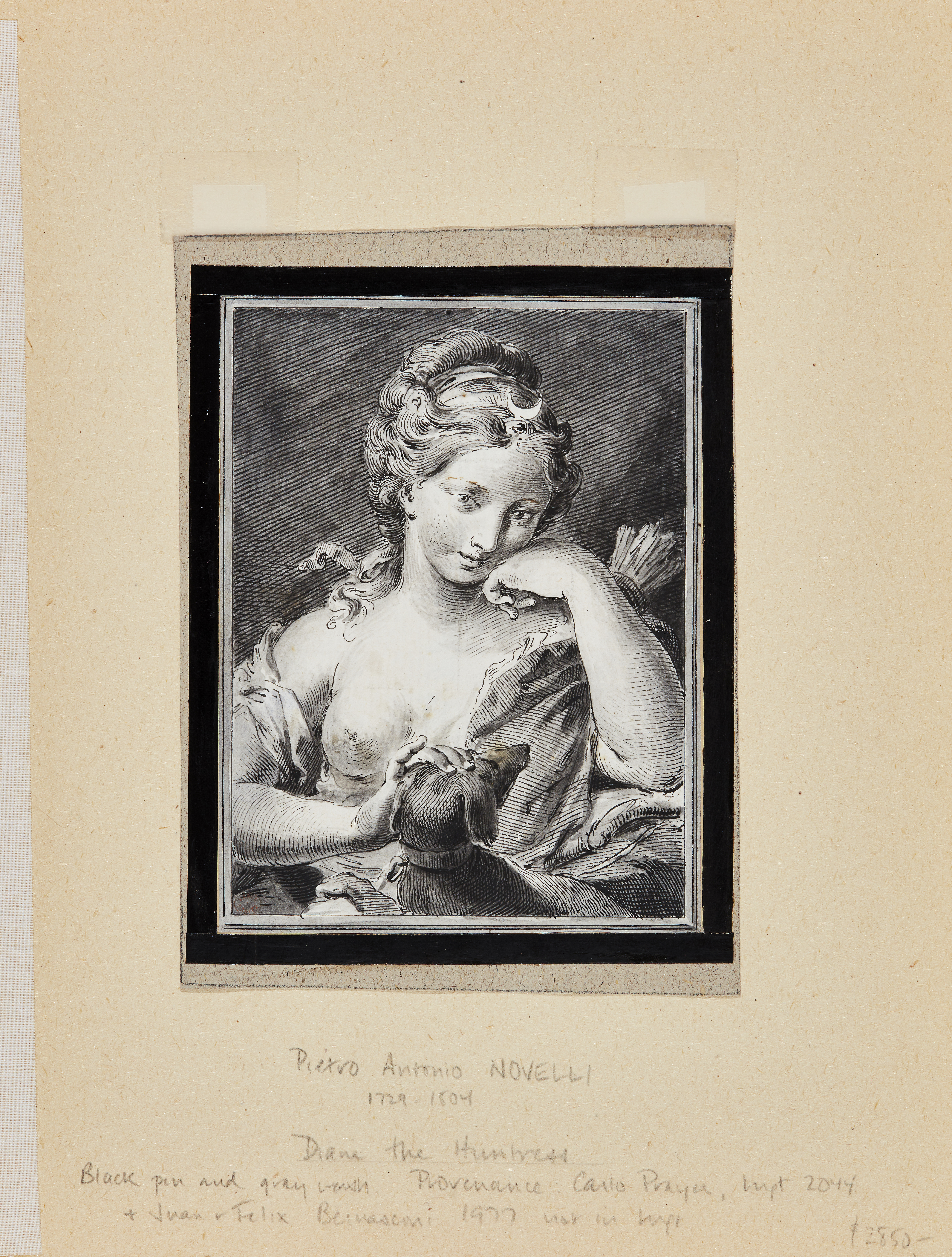 Pietro Antonio Novelli,  Italian 1729-1804-  Diana the Huntress;  pen, black ink and grey wash ... - Image 3 of 4