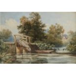 Samuel Bough, RSA,  British 1822-1878-  Eel traps on the Thames; and A river landscape with a ma...