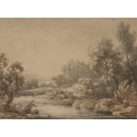 Jean-Baptiste Claude Chatelain,  British / French 1710-1758-  River landscape with figures and a...