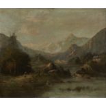 Follower of Richard Wilson, RA,  British 1714-1782-  View of Mount Snowdon with a figure walkin