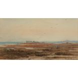 Martin Meyer,  Austrian 1821-1897-  A coastal view with a temple;  coloured chalk and watercolo...