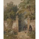 British School,  early-mid 19th century-  Elegant figures promenading through a gateway;  penci...