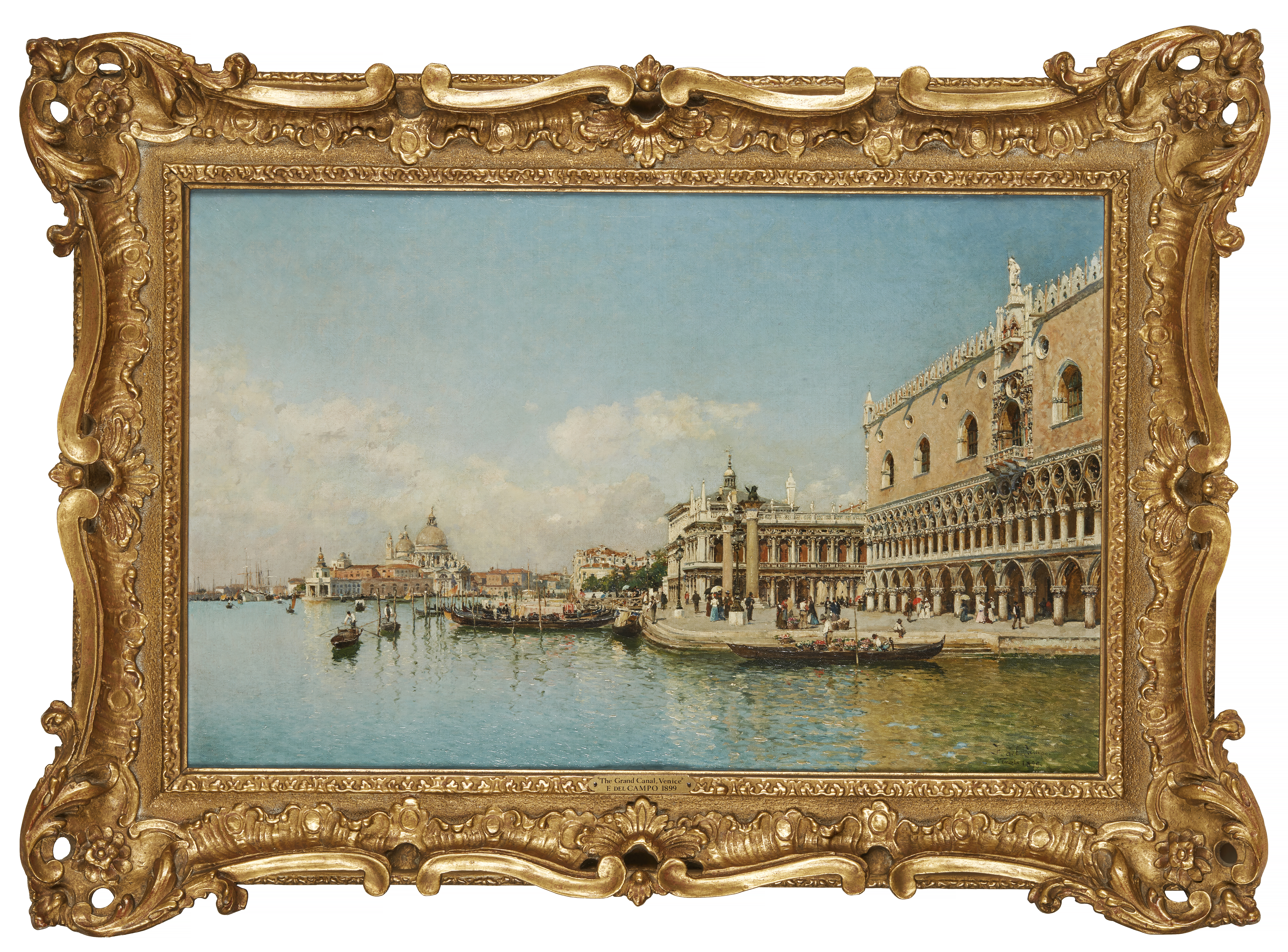 Federico del Campo,  Peruvian 1837-1927-  The Doge's Palace and the Grand Canal, Venice;  oil o... - Image 2 of 3