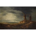 Georges Michel,  French 1763-1843-  A dune landscape with windmills;  oil on canvas, bears sign...