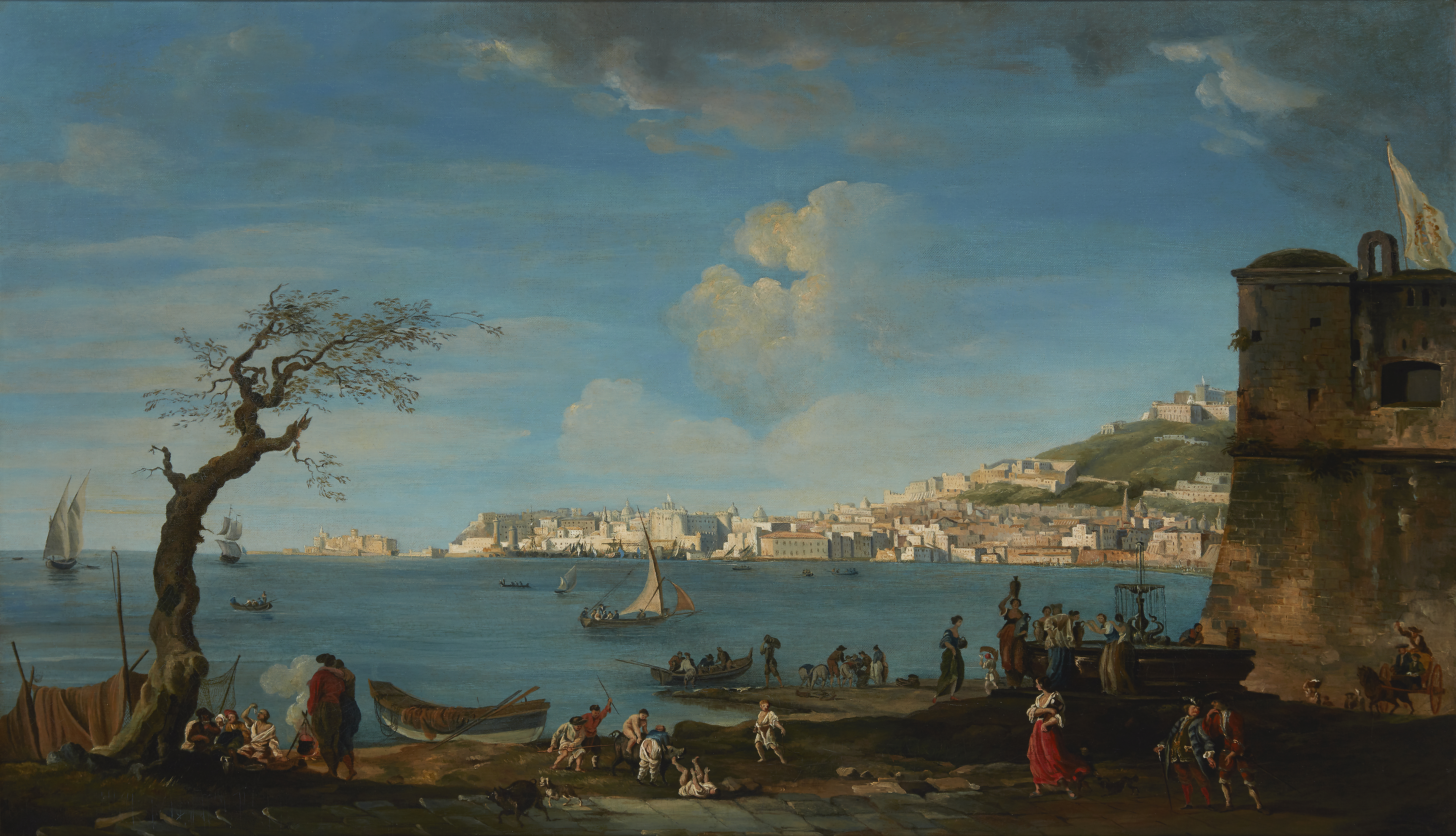 Follower of Claude-Joseph Vernet,  Italian 1714-1789-  View of the city of Naples, taken from th...