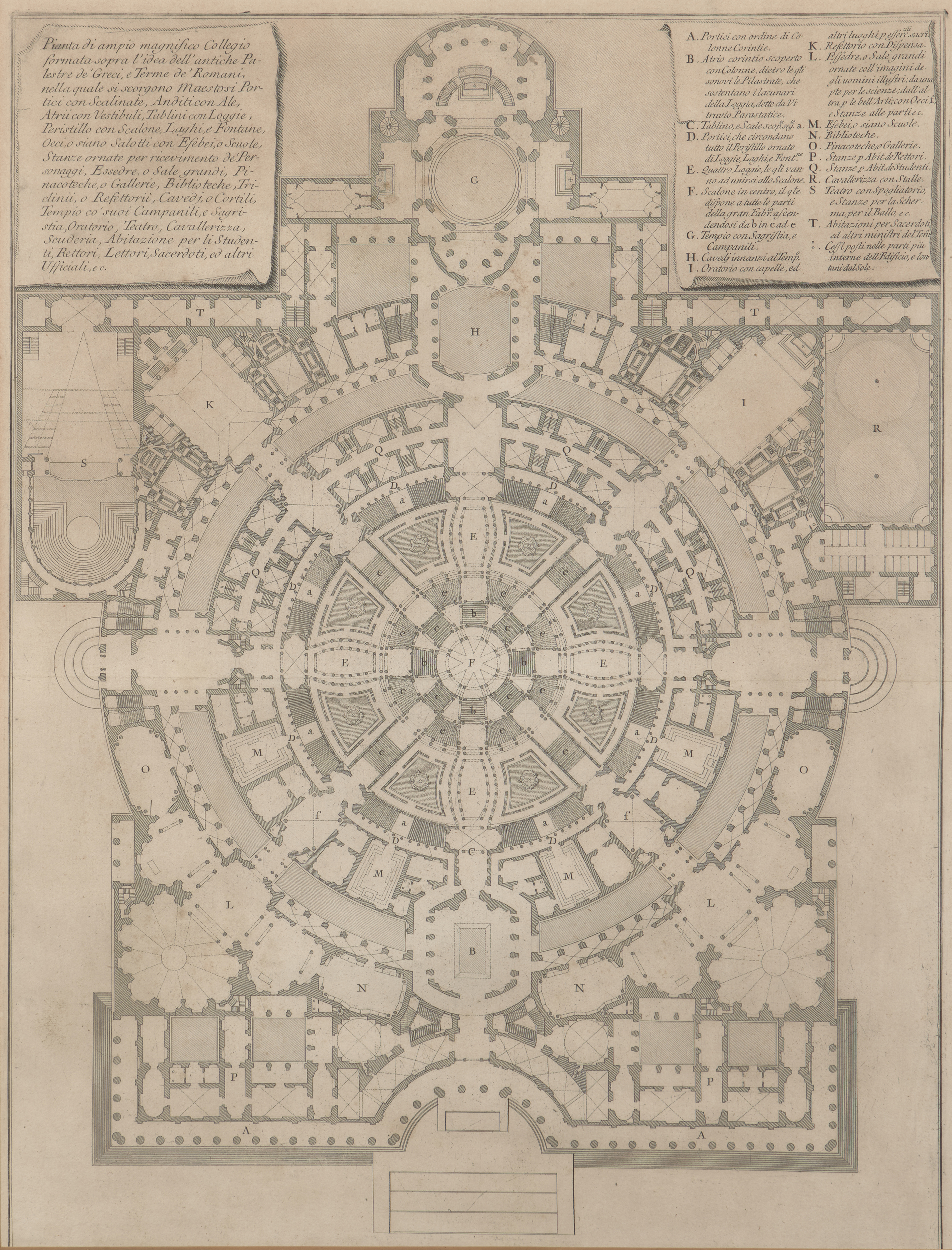 Giovanni Battista Piranesi,  Italian 1720-1788-  Plan of large magnificent college (Pianta di am...