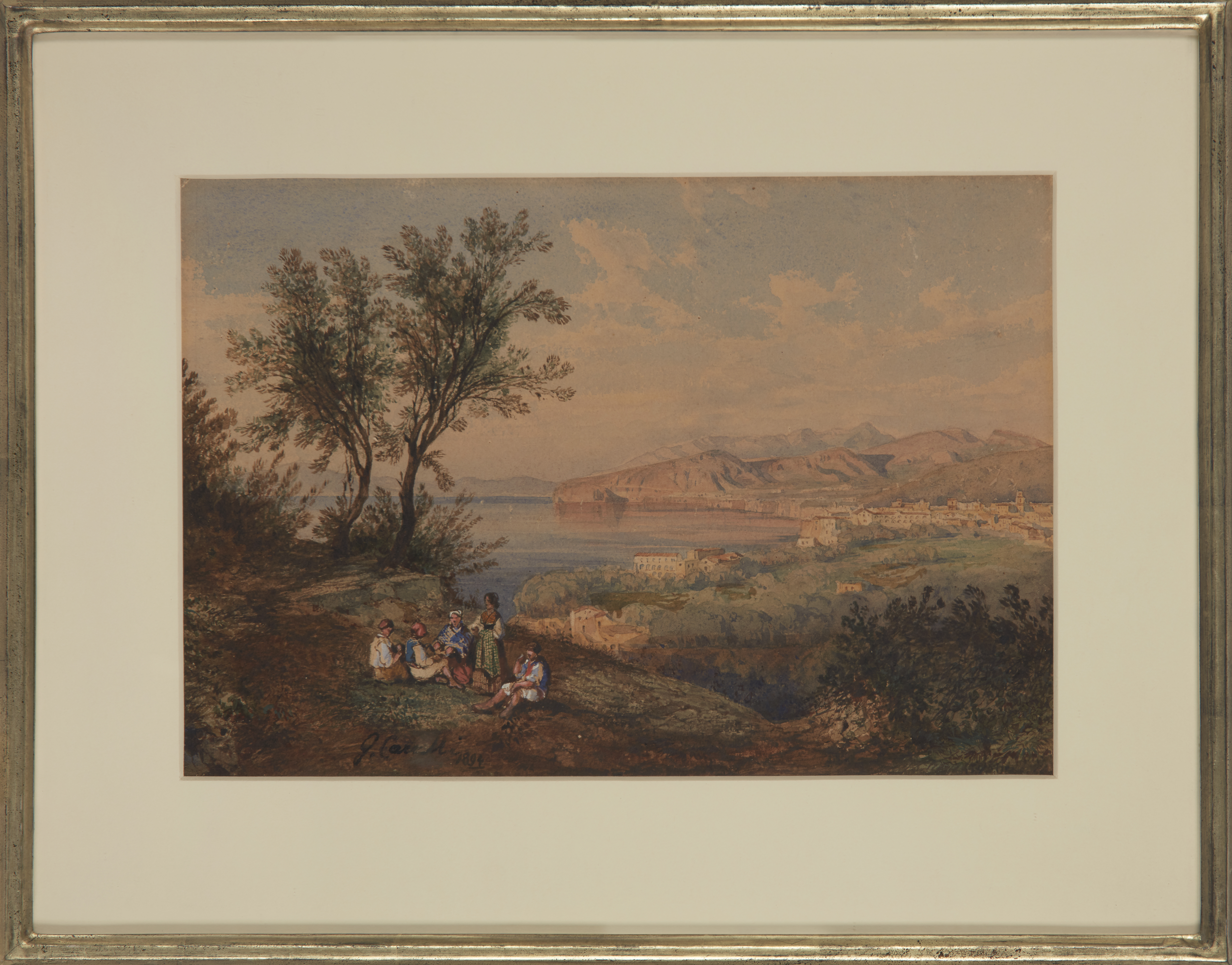 Consalvo Carelli,  Italian 1818-1900-  View of the Bay of Sorrento from Massa Lubrense with peas... - Image 2 of 2