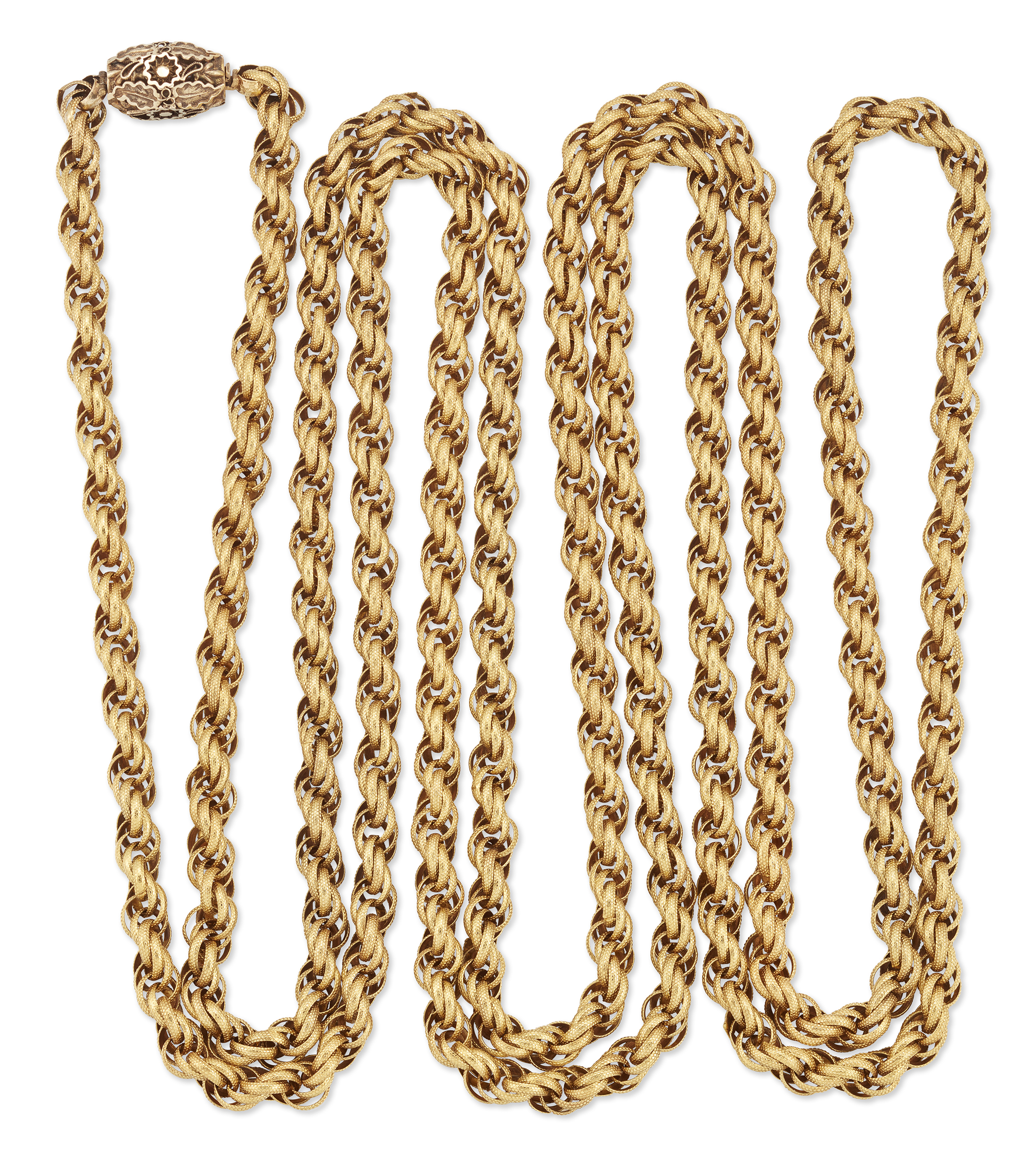 An early 19th century gold long chain,