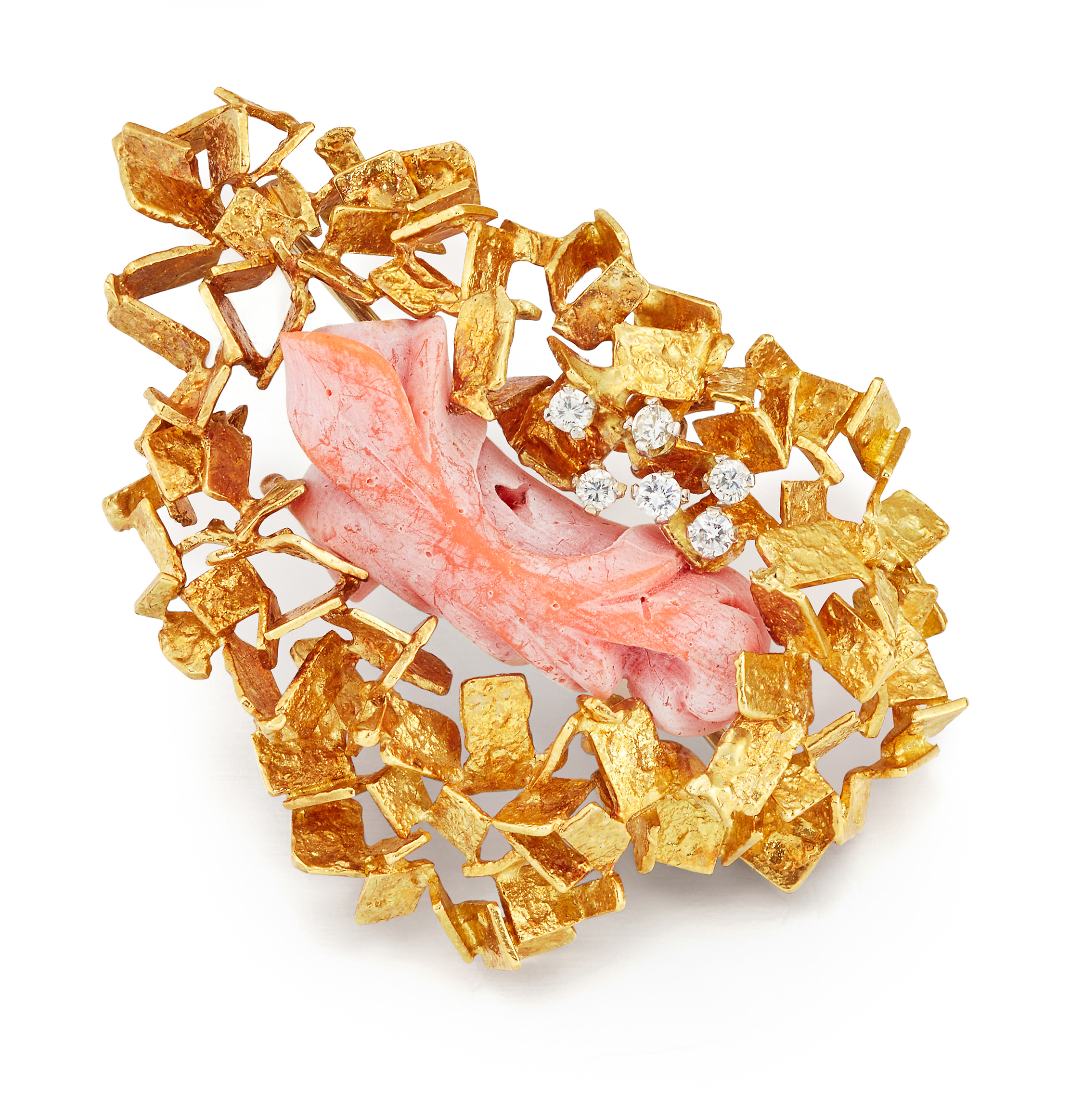 A coral and diamond brooch, attributed to George Weil,