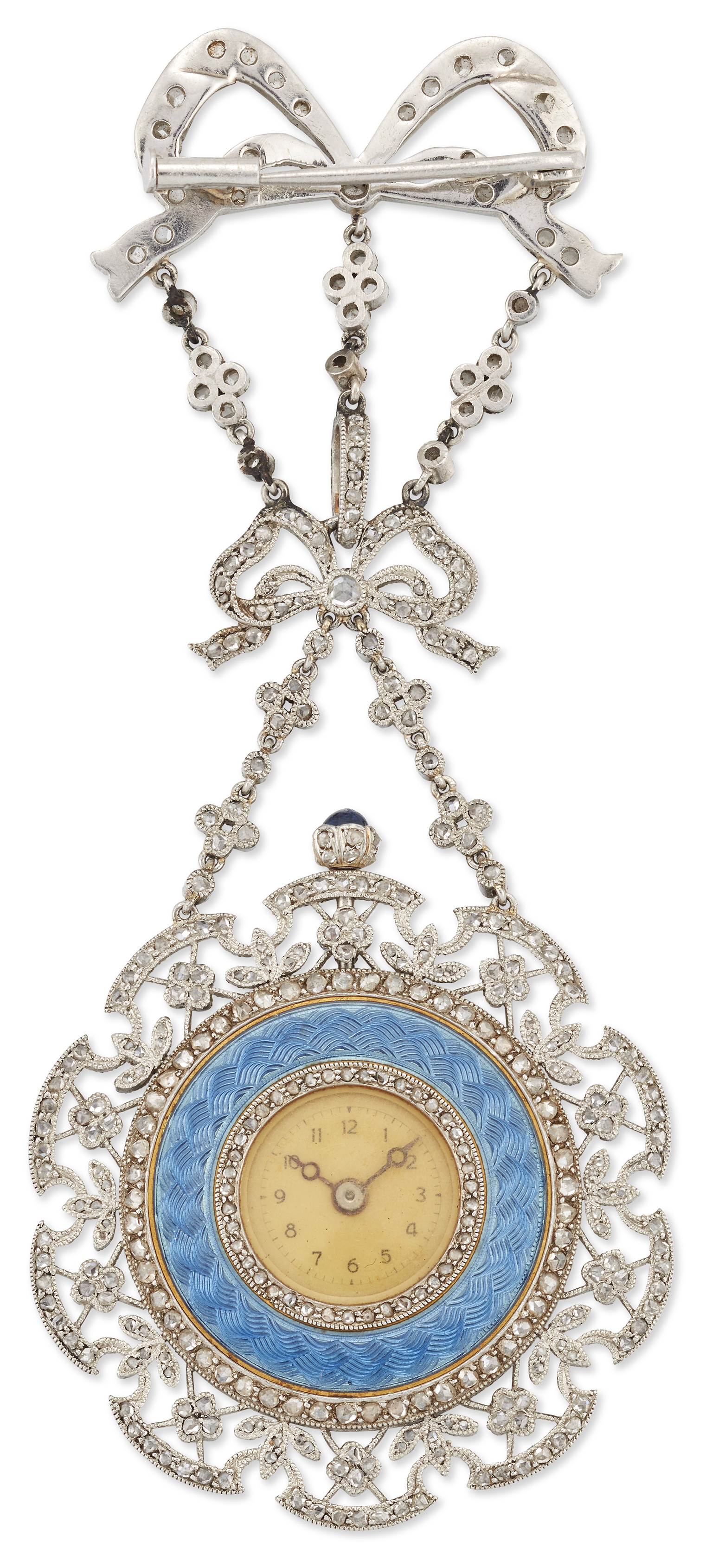 A French Belle Époque gold, platinum, diamond and enamel pendant watch, Circa 1910 Jewelled Swiss... - Image 2 of 2