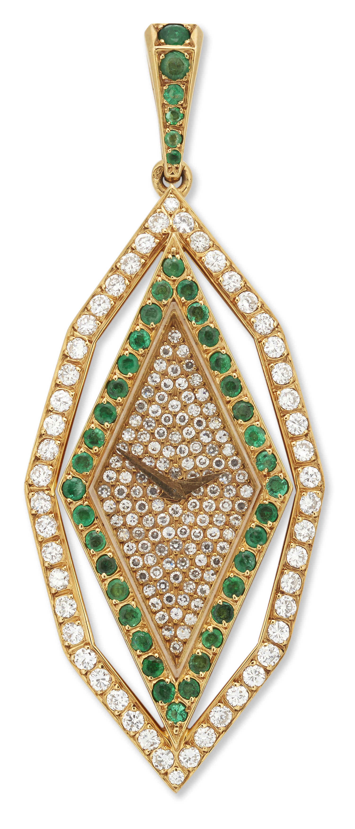 Vacheron Constantin. An 18ct gold, diamond and emerald set manual wind pendant watch, Circa 1980 ...