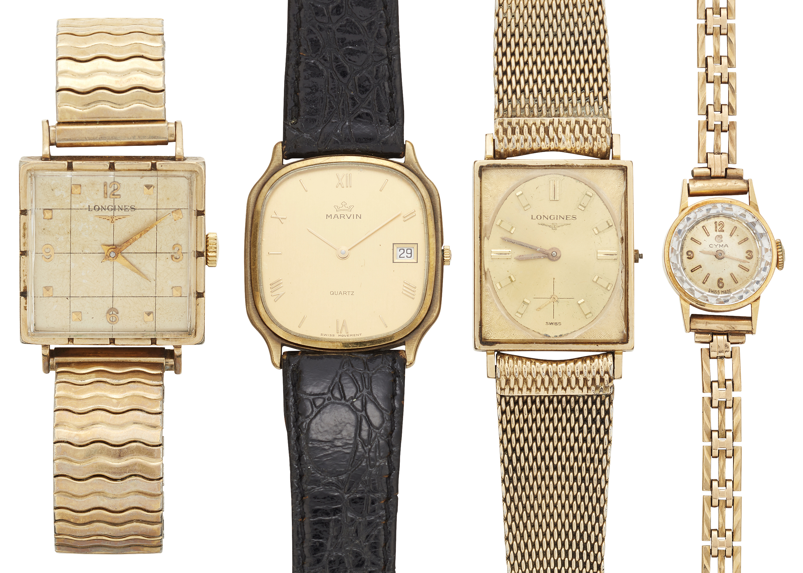 A group of four watches,