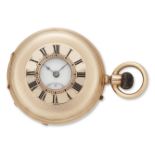 A late 19th early/20th century gold half hunter keyless wind pocket watch, Circa 1900