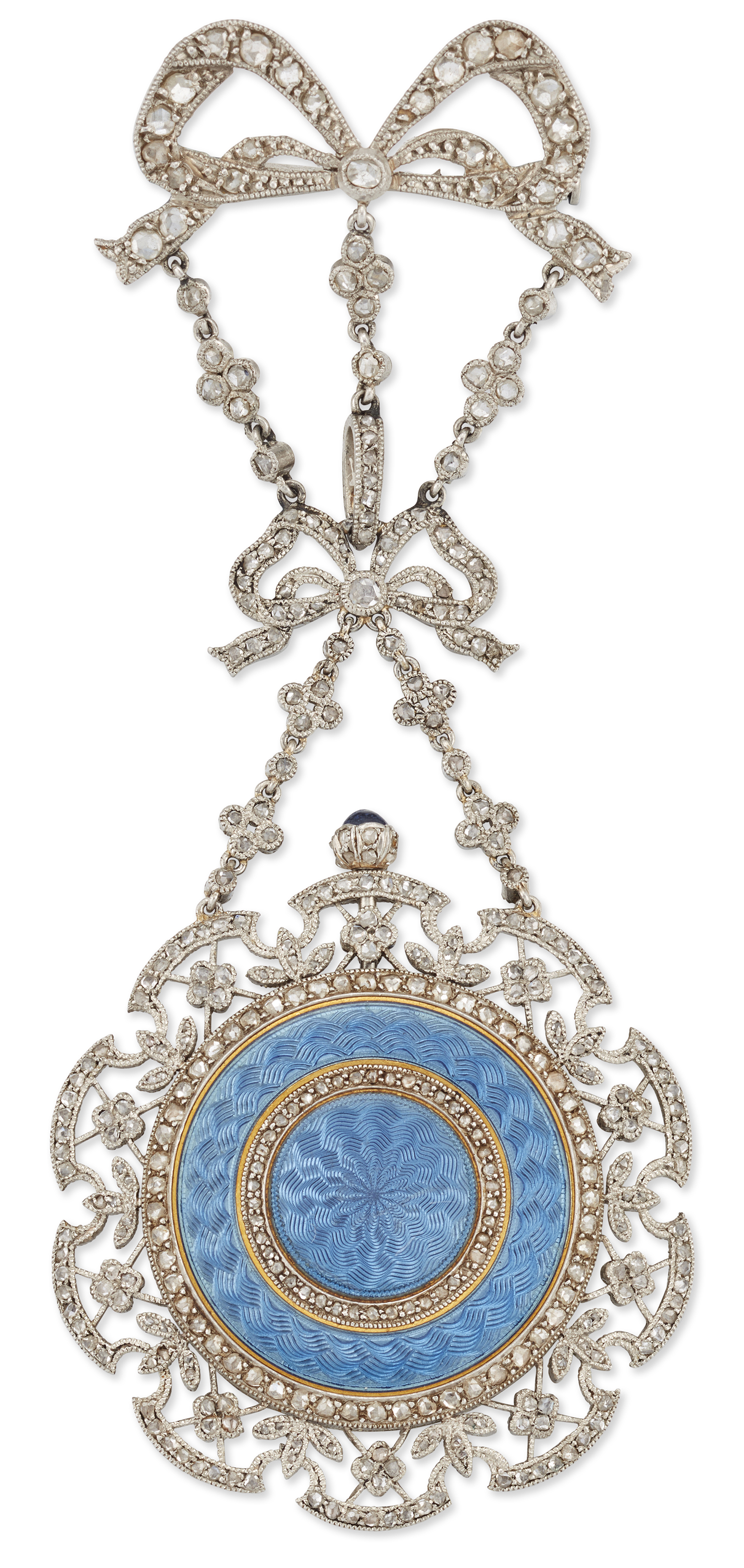 A French Belle Époque gold, platinum, diamond and enamel pendant watch, Circa 1910 Jewelled Swiss...