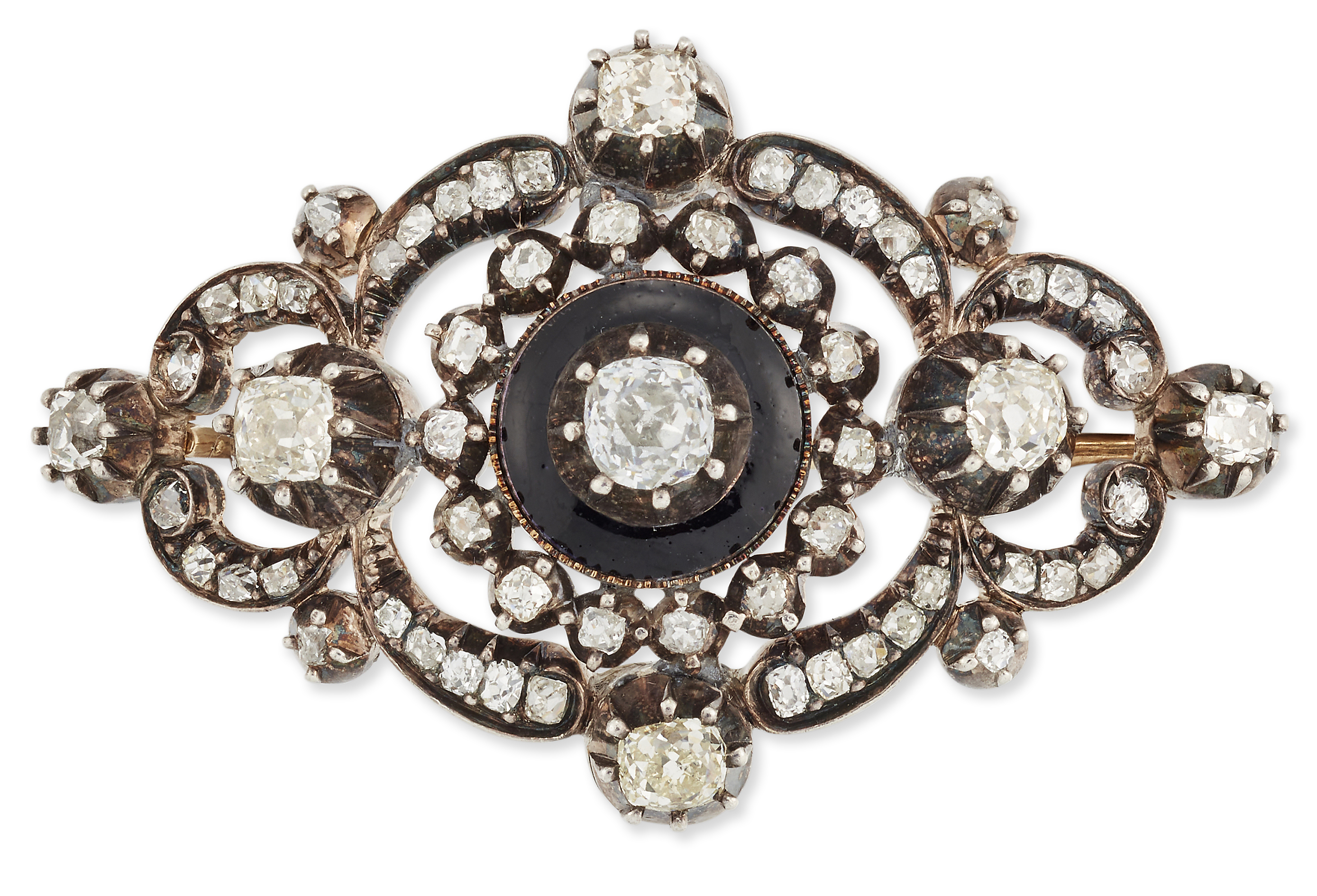 A 19th century diamond and enamel brooch,